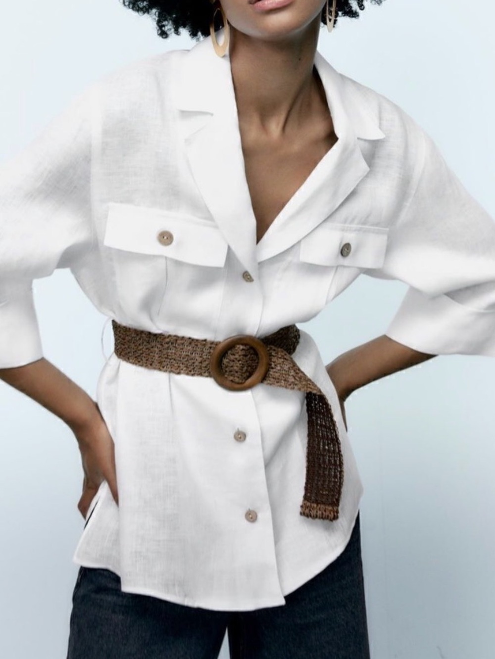 ZARA 100% Linen White Shirt with Belt